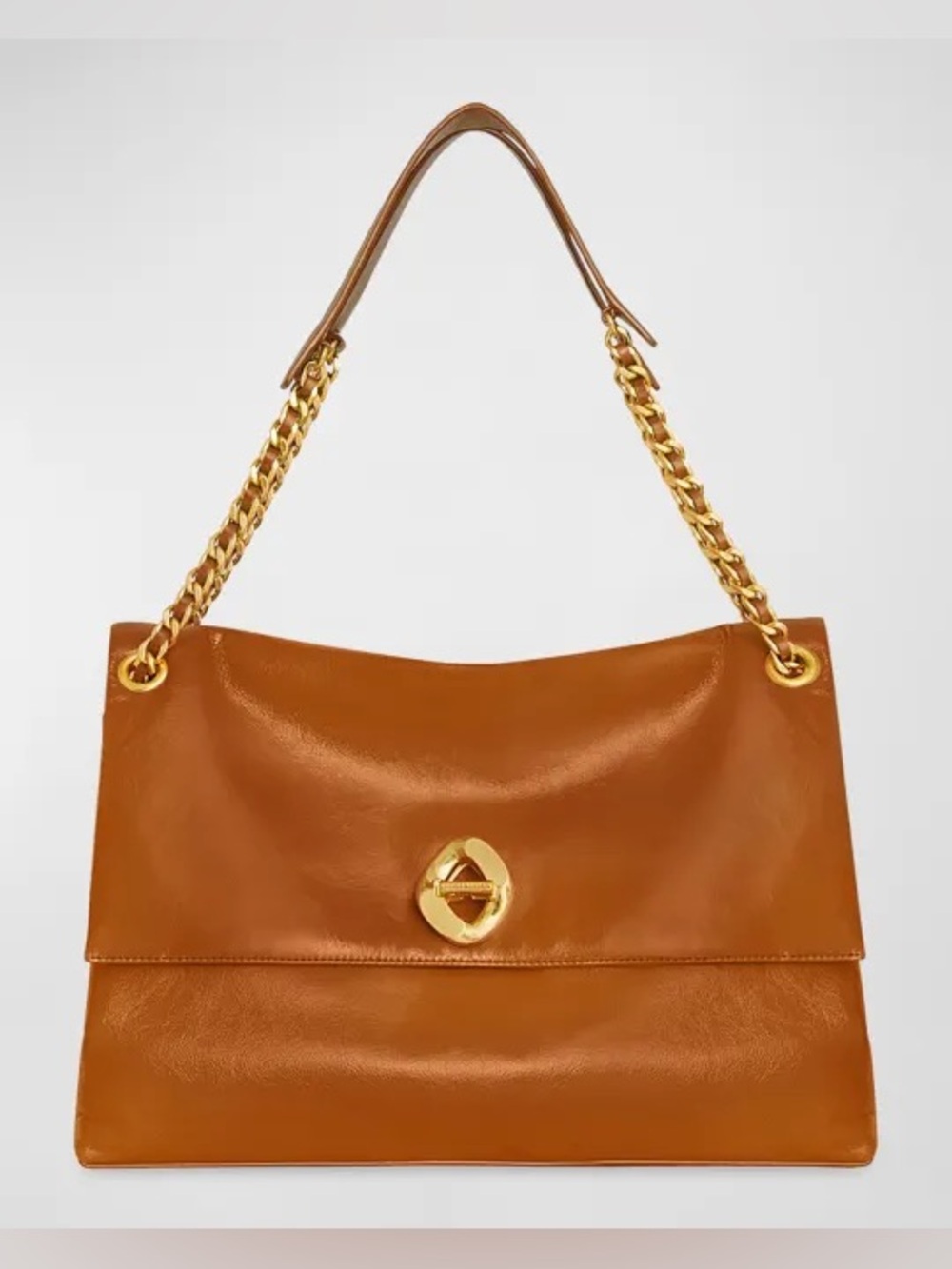 Rebecca Minkoff Tan Brown Leather Shoulder Bag with Gold Chain Hardware